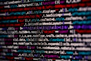 Multicolored computer programming code on a screen.